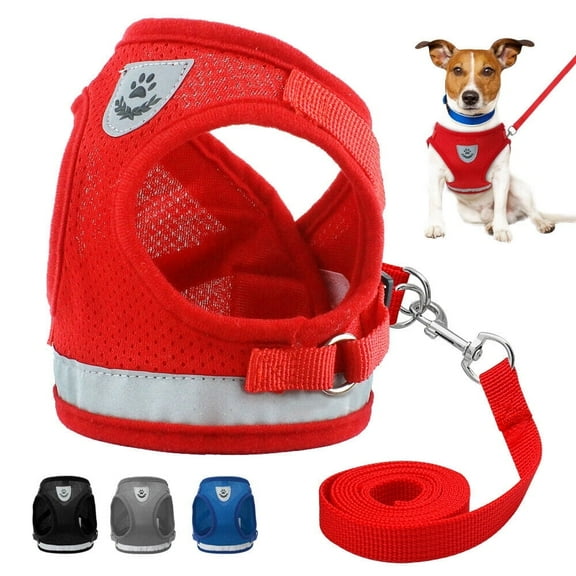 Safety Reflective Dog Harnesses and Leash set Adjustable Walking Breathable Mesh Dog Vest with Traction Rope for Small Dogs Cats (Red,S)