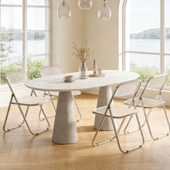 HDHNBA Indoor Outdoor Stackable Rattan Look Plastic Folding Chairs 350 LBS, Set of 4, White