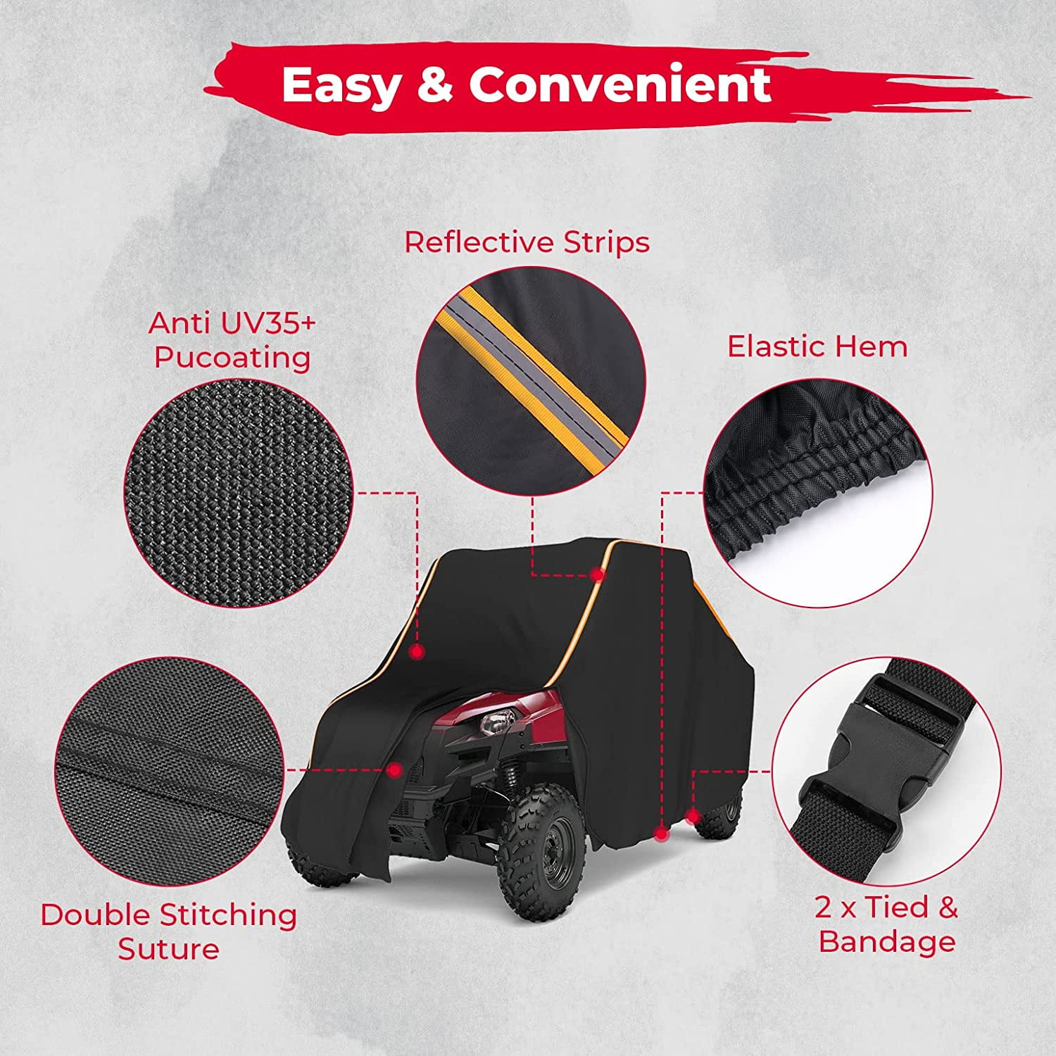 KEMIMOTO UTV Cover, All-Weather Protection Ranger Cover Heavy Duty Oxford Cloth Compatible with Polaris Ranger Kawasaki Mule Honda Pioneer Yamaha Wolverine CFMOTO UFORCE 2-3 Seaters Large