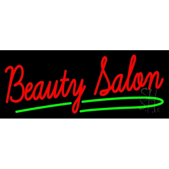 Red Beauty Salon LED Neon Sign 13 x 32 - inches, Black Square Cut Acrylic Backing, with Dimmer - Bright and Premium built indoor LED Neon Sign for Defence Force.