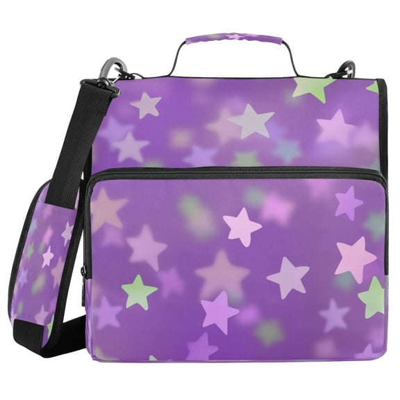 Water-Resistant 3-Ring Binder Organizer with Multiple Pockets Zipper Binder Bag for Office Purple Stars Pastel Colors