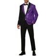 thumbnail image 2 of INSPIRE CHIC Sequin Blazer for Men's Shawl Lapel Party Sparkle Color Block Sports Coats Purple Black L, 2 of 5
