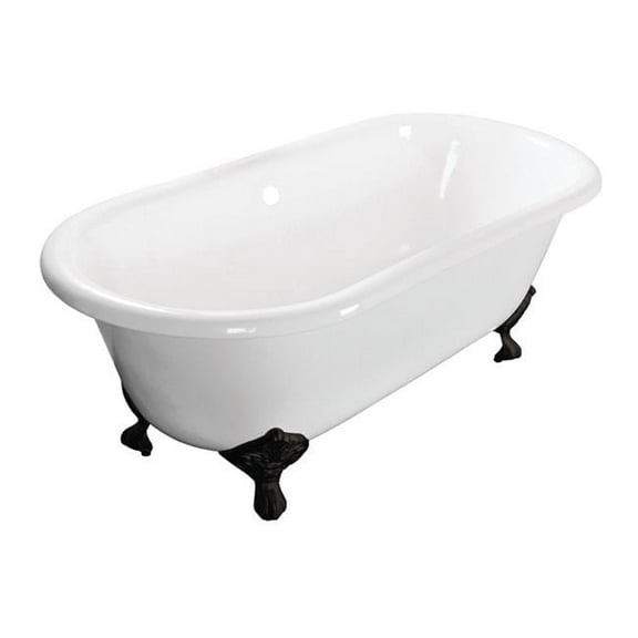 60 in. Aqua Eden Cast Iron Double Ended Clawfoot Tub with No Faucet Drillings, White & Matte Black