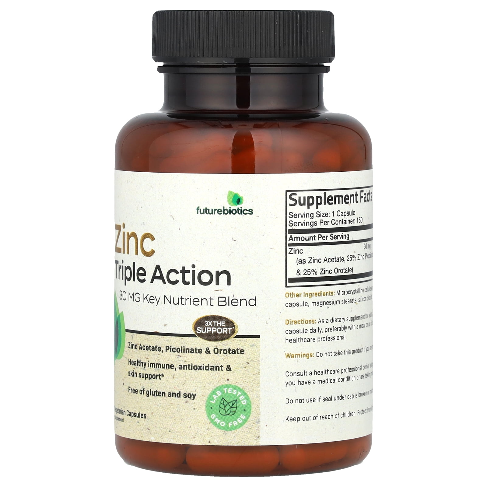 Futurebiotics Zinc Triple Action, 30 mg, 150 Vegetarian Capsules