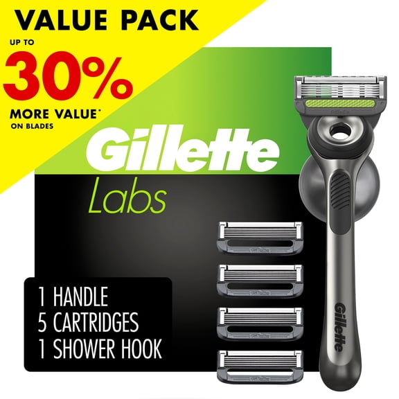 Gillette Labs Razor with Exfoliating Bar, 5 Refills, 1 Hanger