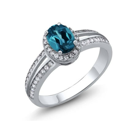 Gemstone Oval Ring - 1.10 Ct Oval London Blue Topaz Gemstone Birthstone 925 Sterling Silver Ring