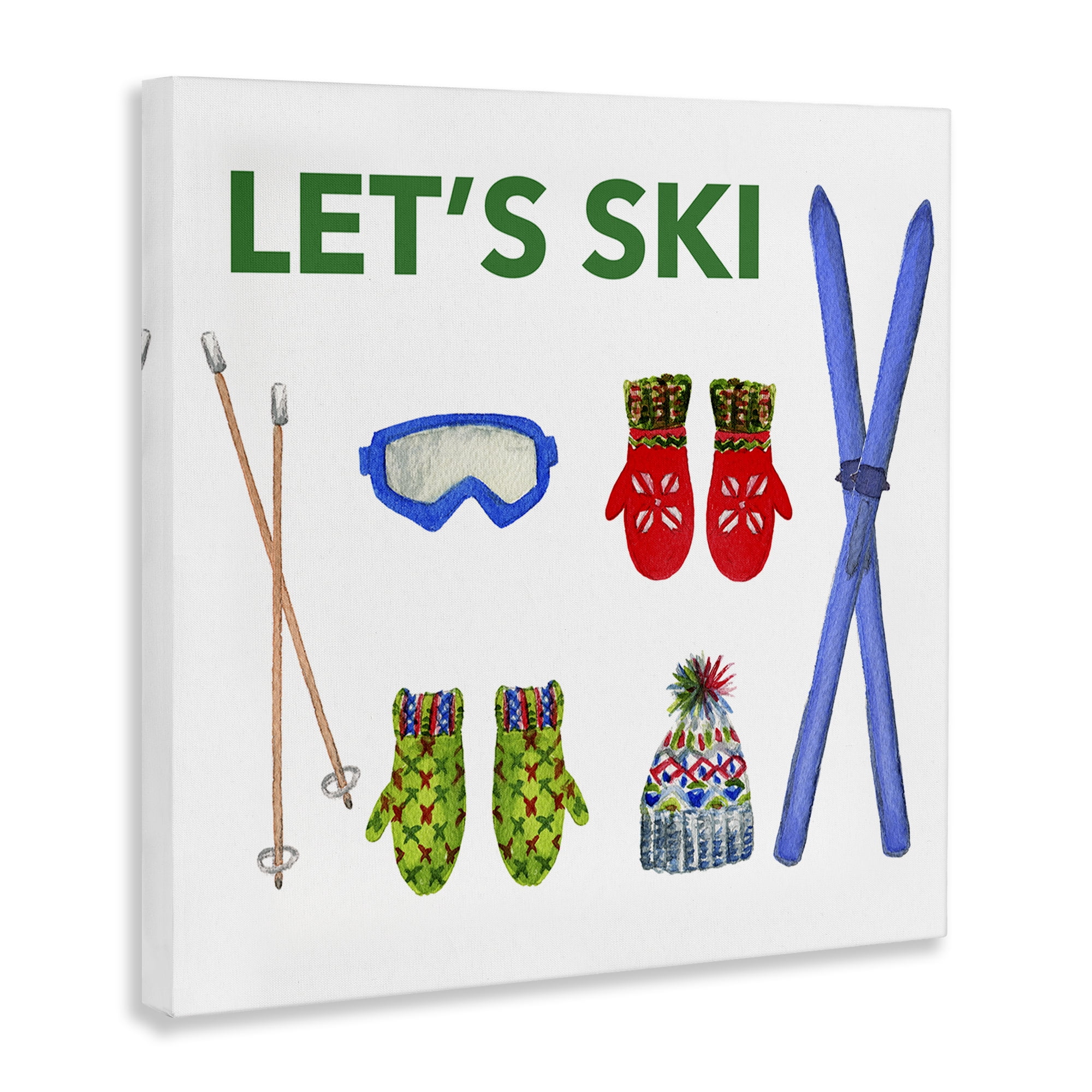 Stupell Industries Let's Ski on White Sports Painting Gallery Wrapped Canvas Art Prints Wall Art, 36 x 36