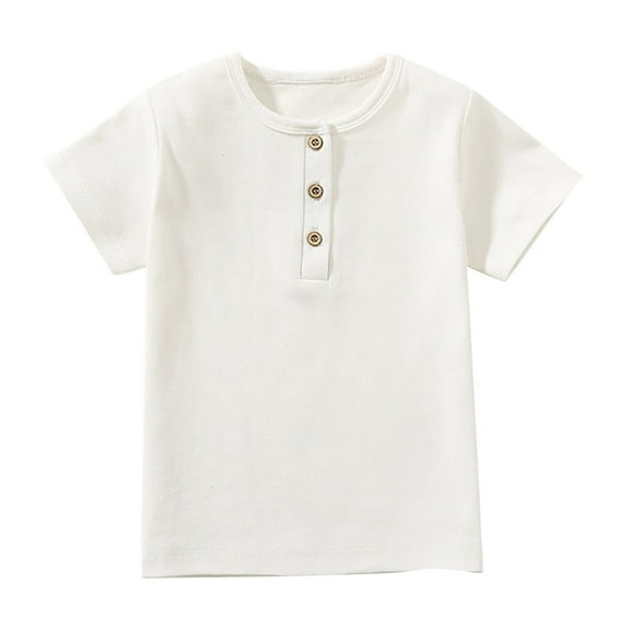 Zwiiyzr 2-6 Years Toddler Kids Girls Boys Summer Short Sleeve Basic T Shirt Trendy Comfortable Solid Color Button Round Neck Top White
