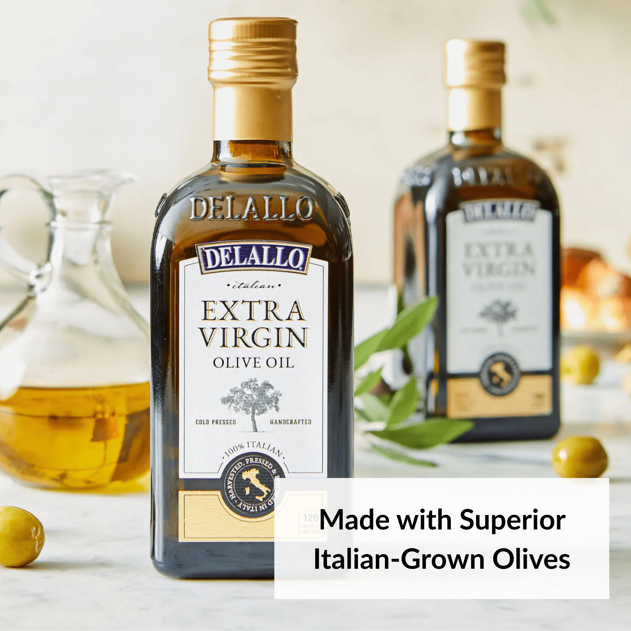 DeLallo Extra Virgin Olive Oil, Made in Italy, 33.8 oz Bottle (2 Pack)