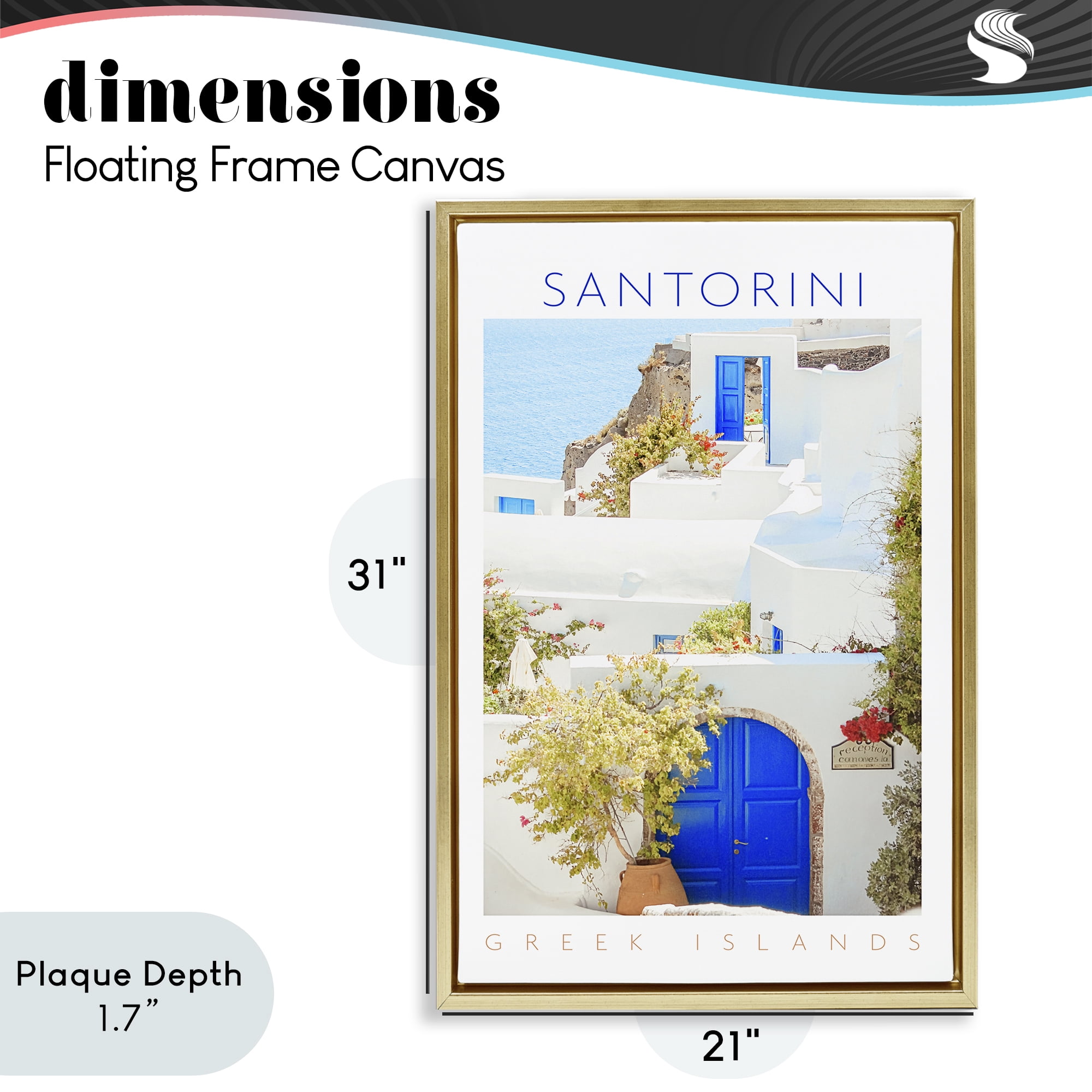 Stupell Industries Santorini Greek Islands Gold Framed Floater Canvas Wall Art, design by Erin Marie
