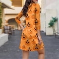 thumbnail image 3 of WTOBBY Women's Fashionable V-Neck Halloween Printed Dress with Button Detail and 3/4 Sleeve Pockets - Stylish and Functional Dress for Women,Orange M, 3 of 6