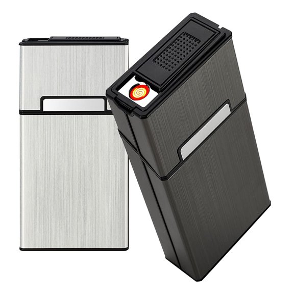 Cigarette Case with Lighter 100's King Size 20pcs Cigarettes 2 Pack Rechargeable Flameless Windproof Electric Lighter Makeup Mirror
