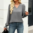 thumbnail image 4 of ZQGJB Women's Business Casual Tops Elegant V Neck Puff Long Sleeve Shirts Dressy Solid Color Office Work Blouse 2025 Fall Outfits Clothes Gray XL, 4 of 9