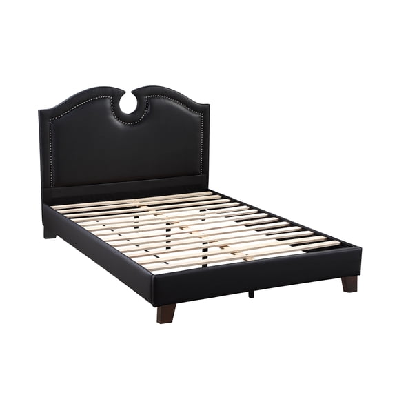 JERFIT California King Size Bed Frame with Headboard, Upholstered Platform Bed, Faux Leather, Black