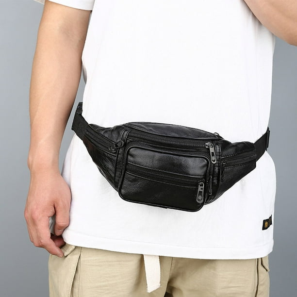 Serony Leather Zipper Anti Theft Waist Bag Adjustable Shoulders Belt Fashionable Men s Pocket Pouch Phone Fanny Belt Bags Purse Sports Motorcycle