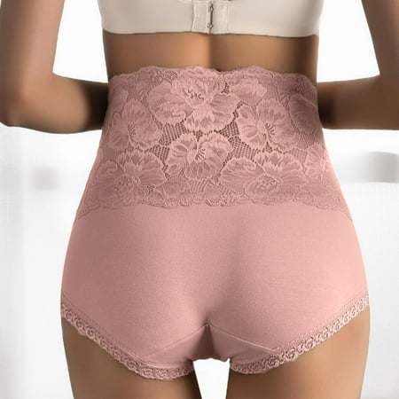BYHONG Women s Lace Underwear Plus Size High Waist Cotton Soft Full Cover Underpants Panties for Women Pink XL