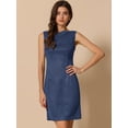 thumbnail image 4 of DARING DIVA Faux Suede Boat Neck Sleeveless Sheath Dress Small Dark Blue, 4 of 5