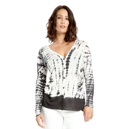 Miss Halladay Women's Hacci Knit Tie Dye Button Up Cardigan with Pocketes