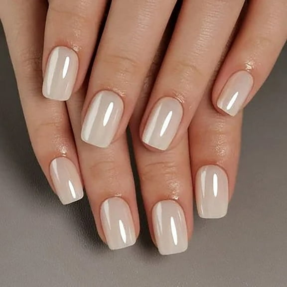CurvLife Soft Ivory Elegance Press-On Nails - 24PCS Short Square, Minimalist Solid Color, Non-Toxic & Reusable