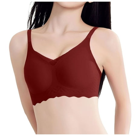 Gvdentm Womens Wireless Bras No Underwire Full Coverage Everyday Bras Push Up Bra Seamless Supportive Regular Size(Red M)