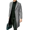 thumbnail image 3 of Haite Men Winter Trench Coat Notched Lapel Breasted Pea Coat Casual Jacket Mid Long Overcoat Business Work Outwear, 3 of 4