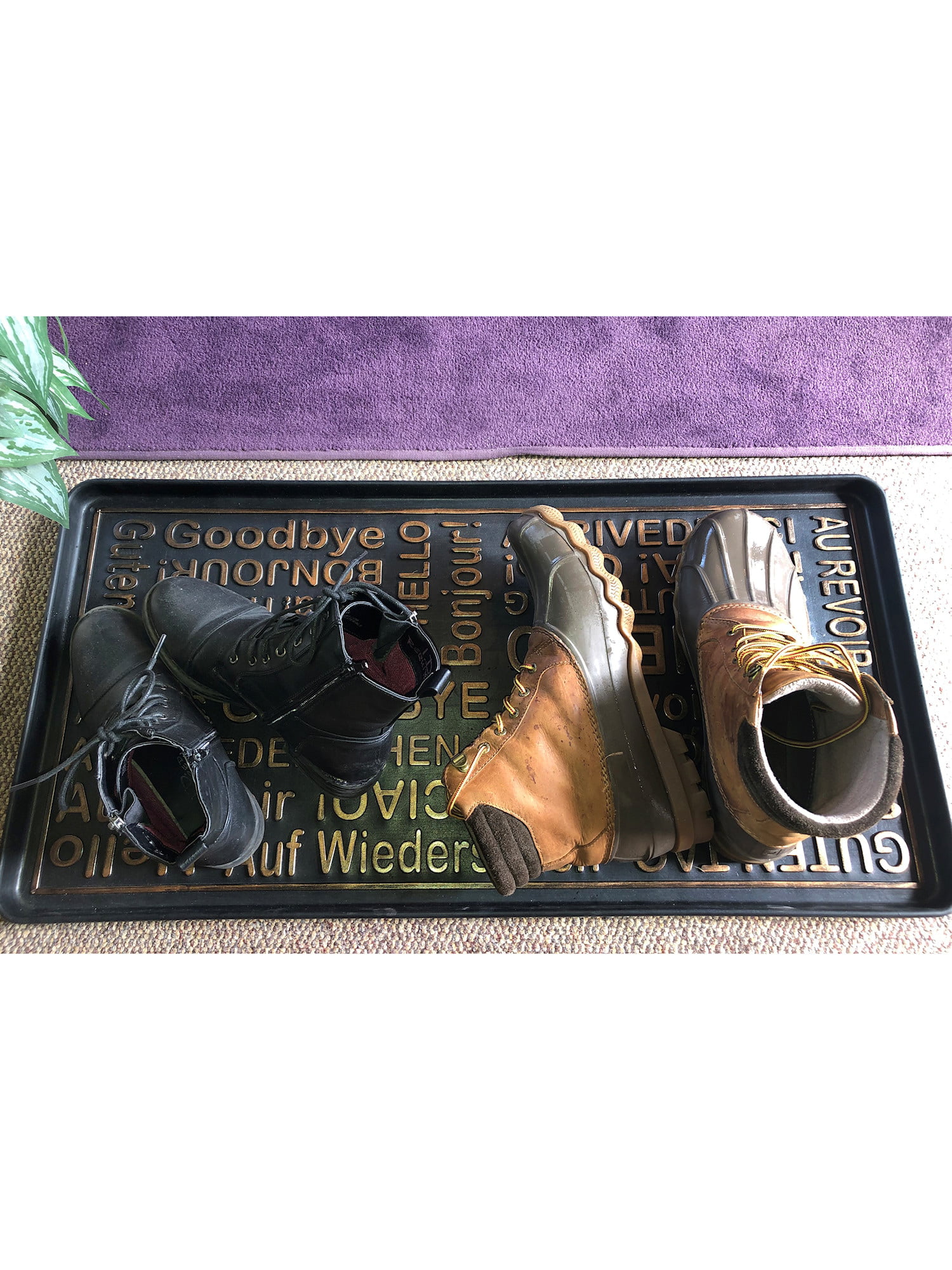 ART & ARTIFACT Rubber Boot Tray Wet Shoe Tray for Entryway Indoor Outdoor  Snow Boot Mat Extra Large Shoe Tray 32' x 16', Black, Damask
