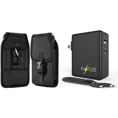 

Holster and Wall Charger Bundle for Samsung Galaxy A13 4G: Vertical Nylon Belt Pouch Buckle Case (Black) and 45W Dual USB Port PD Power Delivery Type-C and USB-A Power Adapter