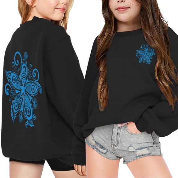 Zylarhe Kids Hoodies Girls Fashion Casual Printed Long Sleeved Hoodie Top with Soft Breathable Touch and Trendy Style Black 7-8 Years