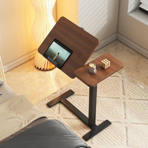 Mobile Adjustable Standing Desk with Pneumatic Height Adjustment 27.6"–42.5" (70–108 cm), Walnut