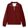 thumbnail image 7 of Ecqkame Women's Lapel Sweatshrits Quarter Zip Pullover Sweatshirt Casual Long Sleeve Fashion Solid Color Pullover Tops Wine S, 7 of 7