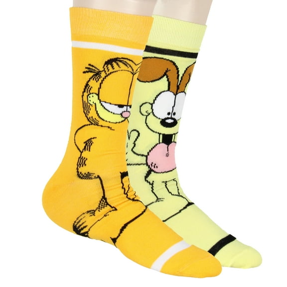 Garfield Comics Men's Novelty 2 Pack Garfield The Cat and Odie the Dog Character Rib Knit Crew Socks Shoe Size 6-12