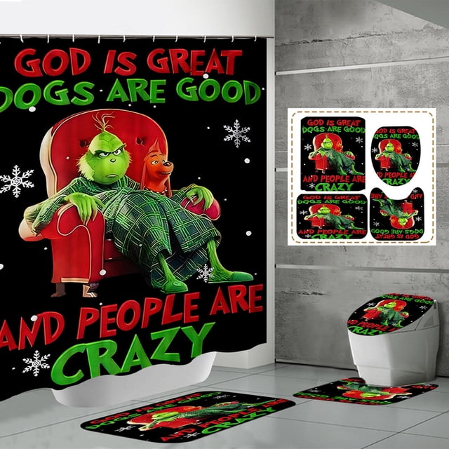 Grinch Decor Grinch Christmas Decorations Bathroom Grinch Christmas Decorations Christmas Waterproof Polyester Shower Curtain Mat Set Of Four