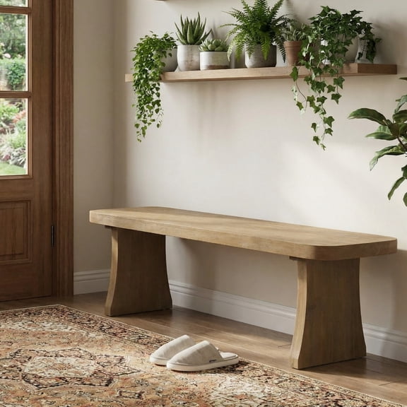 Christopher Knight Home 62.9" Indoor Dining Bench, 3-Person Wood Seating with Flared Legs