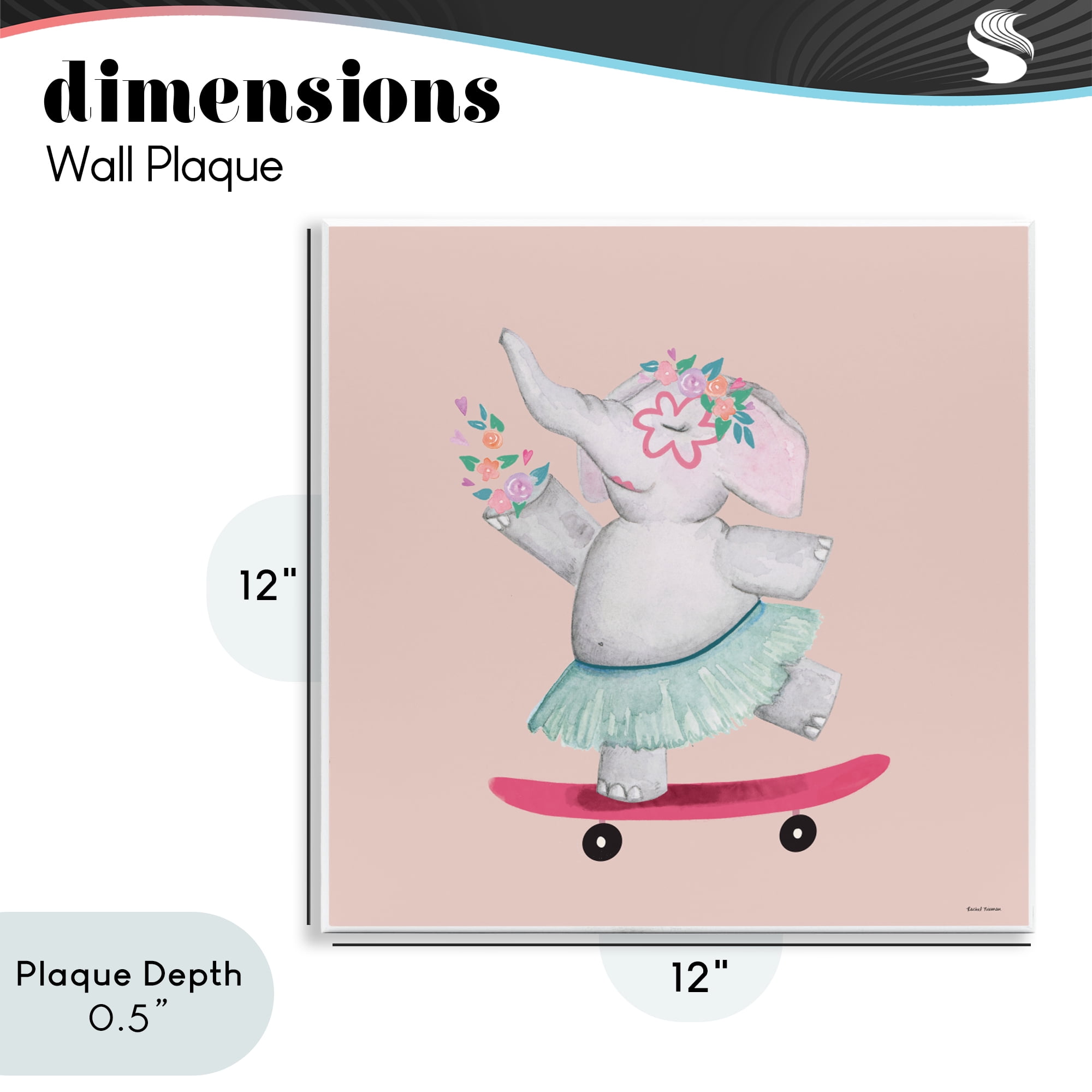 Stupell Industries Skateboarding Elephant with Flowers Wall Plaque Art, design by Rachel Nieman