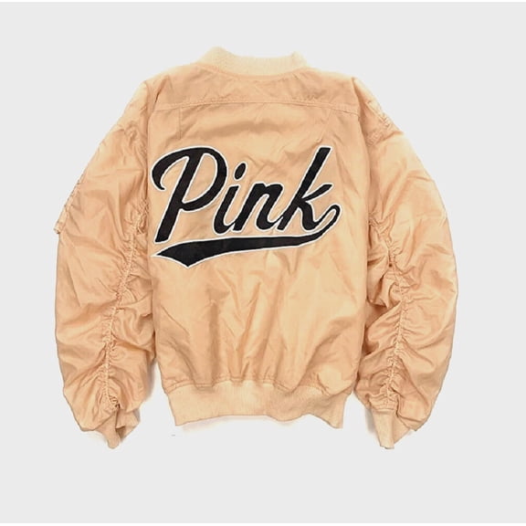 Victoria's Secret Pink Women's Satin Lightweight Bomber Jacket Color Sepia Tan Size Large NWT
