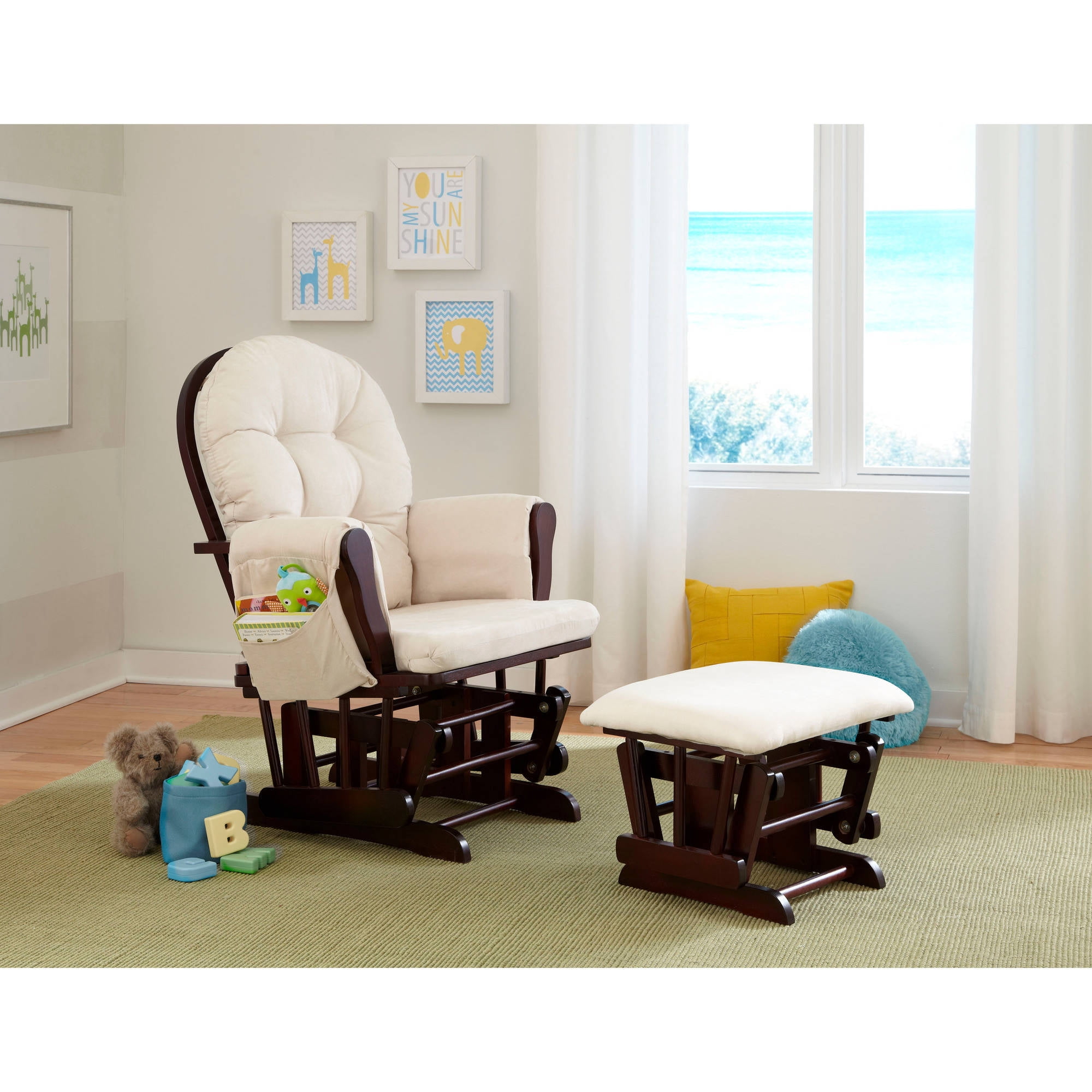 storkcraft bowback glider and ottoman set