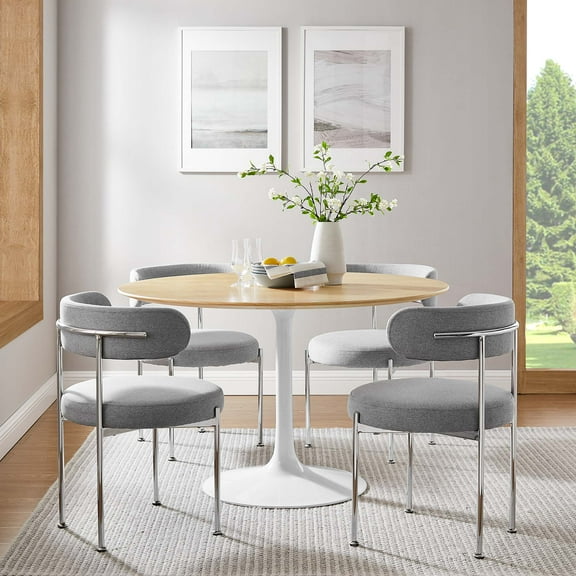 Modway Lippa 48" Round Wood Grain Dining Table in White Natural