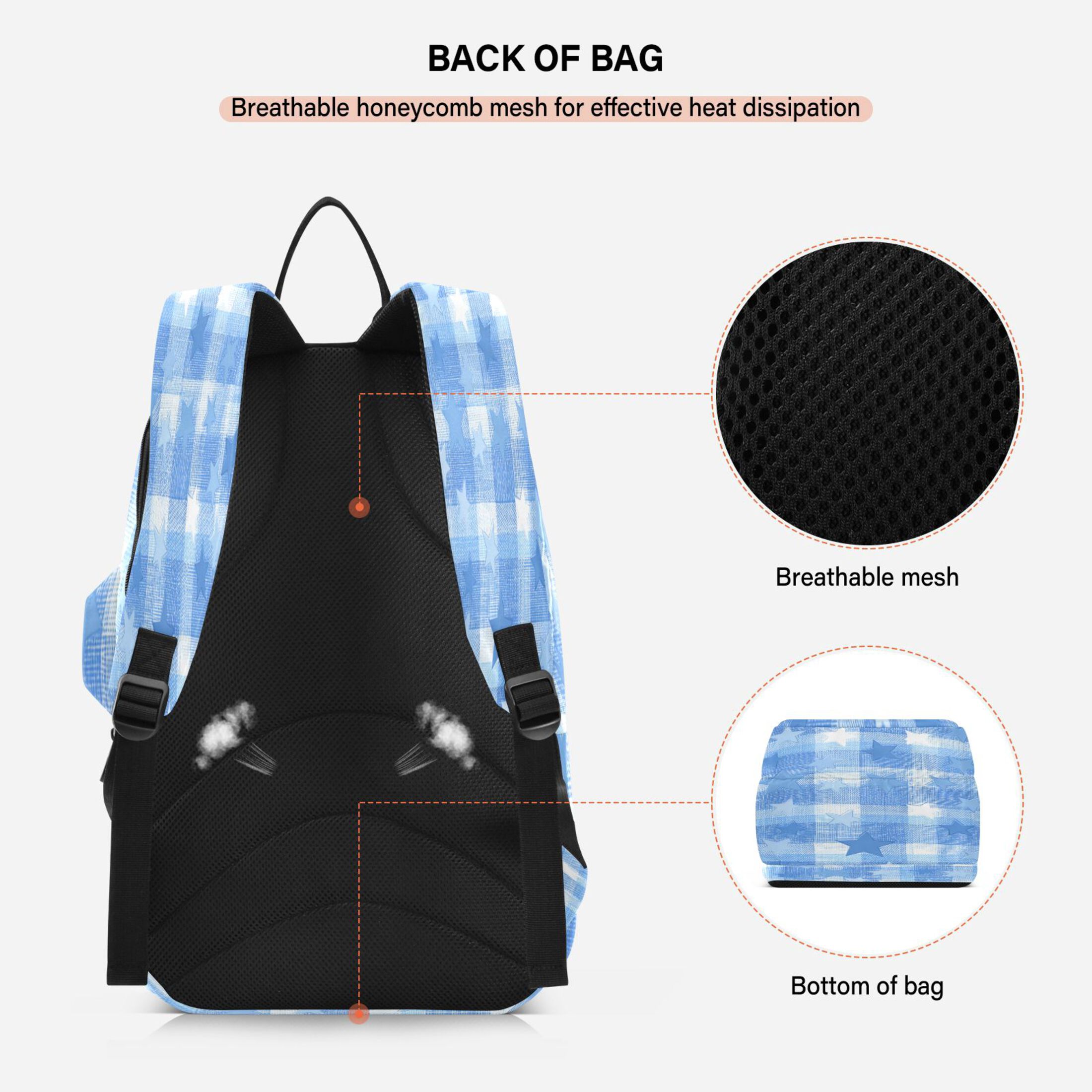 2 Racquet Holder Tennis Backpack Tennis Racket Covers Gym Bags Gentle Blue Stars
