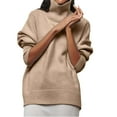 thumbnail image 3 of Suéter de manga larga de moda de otoño e invierno, suéter ligero y cómodo de cuello redondo, suéter de punto de color sólido para mujer, 3 of 5