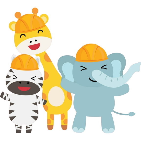 Removable Home Living Room Multicolored Art Safari Animals Decor Cartoon Style Design Vinyl Wall Decal Sticker - 21" x 28" Young Giraffe Zebra And Elephant Design Kids Bedroom Art Wall Decoration