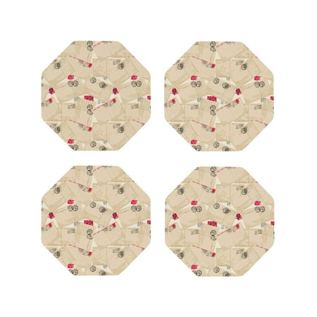 

Coasters Set of 4 - envelope primary color Drink Coasters for Tabletop Protection Leather Coasters for Living Room Decor and Housewarming Gift Octagon