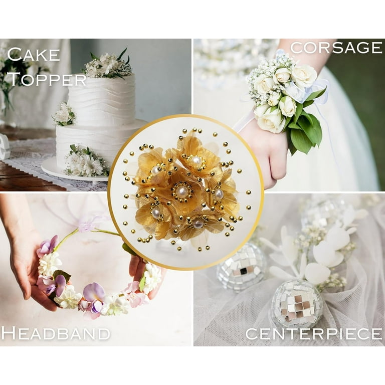 72PC Artificial Silk Pearl Spray Craft Flower Home Decor DIY Wedding Bridal  Veil Headband Dress Embellishment Scrapbook Favor Corsage, Flower Bouquet ( Gold) - Walmart.com