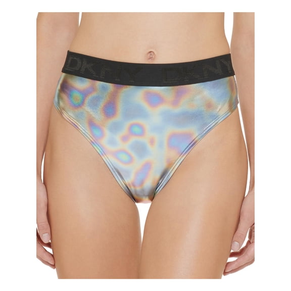 DKNY Women's Standard High Waisted Full Coverage Bikini Bottom, Black Multi Medium