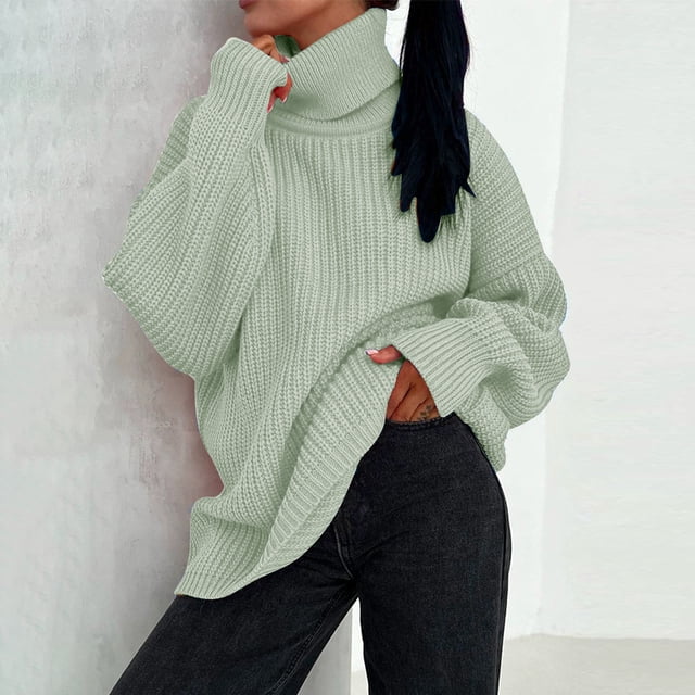 Xysaqa Chandail à Col Roulé pour Femmes, Mode, Ample, Manches Longues, Coton Tricoté, Automne Hiver 2025