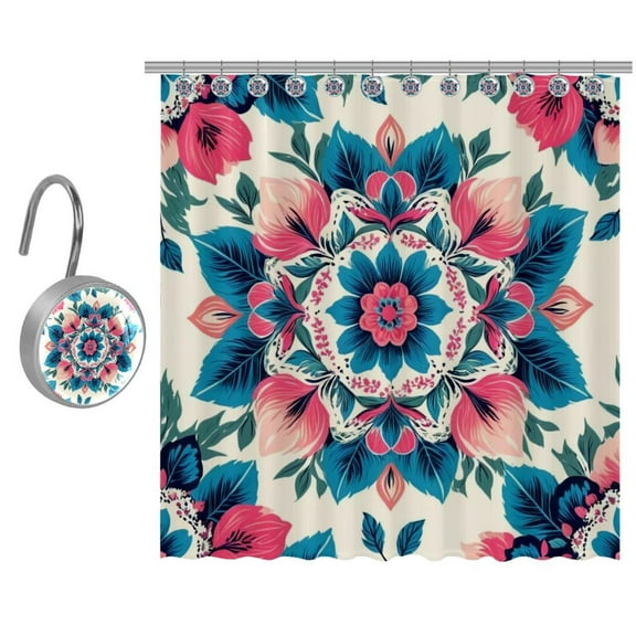 Chenille Print Shower Curtain Set for Bathroom