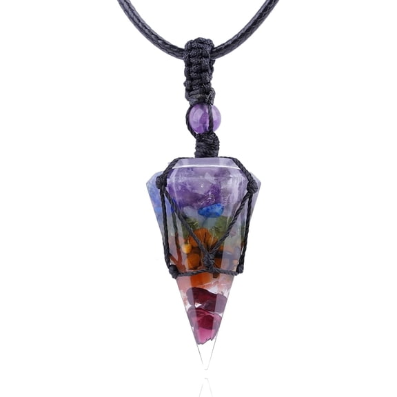 6 Facet Point Crystal Necklace Lucky Healing Stone Pendant with Adjustable Rope Natural Quartz Yoga Spiritual Necklaces Jewelry for Men Women