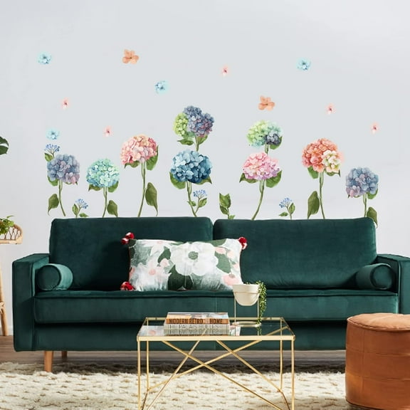23Pcs Colorful Hydrangea Flowers Wall Stickers Peel and Stick Wall Decals Removable Vinyl Wall Decal for Living Room Bedroom Kitchen Balcony Wall Decorations Home Indoor Wall Art Decor