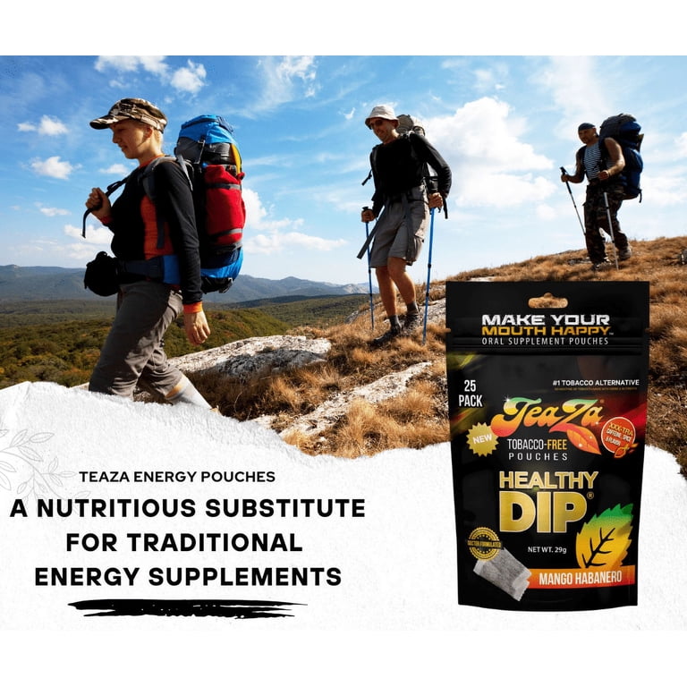 tea tobacco substitute TeaZa Herbal Energy Pouches Mango Habanero Flavor, 2 Bags, Made From Tea,  50 Pouches