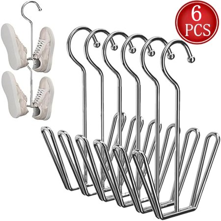 Bxaolu Shoe Display Hook Shoes Drying Rack Stainless Steel Shoes Hanger Stainless Steel Shoe Rack Multi-Functional Shoe Rack with Double Hook Design (Silver 6PCS)
