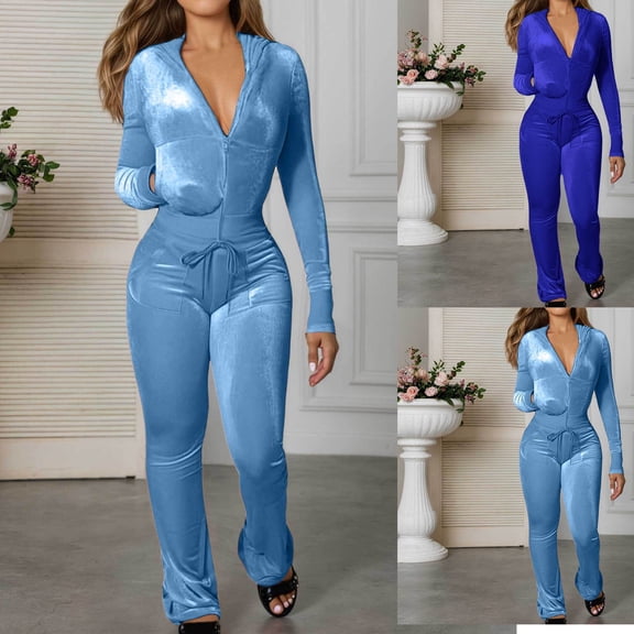 2 Piece Sets for Women Elegant Solid Color Velvet Tops with Hood and Wide Leg Trousers Cozy Casual Satin Voile Jogger Ensemble